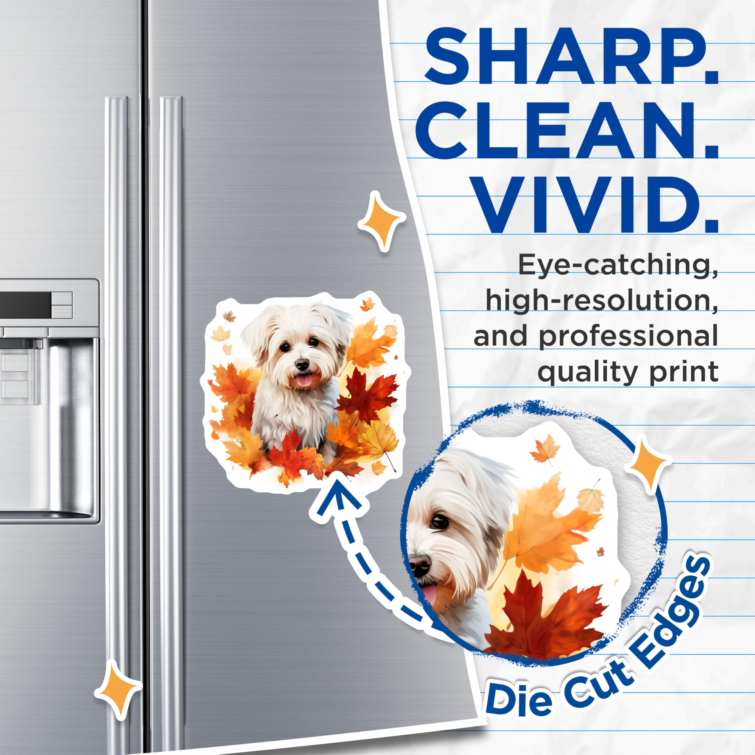 (2 Pack) Maltese Dog Magnets - Cute Autumn Puppy Decor - Fall Maple Leaves Refrigerator Magnets - 5 Inches On Longest Side - Thick Durable Magnet - Made in USA - MAG24109