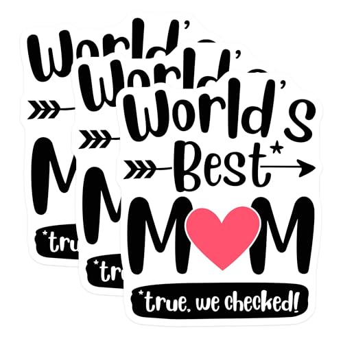 (3 Pack) Worlds Best Mom Decals - Cute Mom Decal - Mothers Day Decals - 3 Inches On Longest Side - Easy Peel & Apply - Made in USA - 3MCS4597