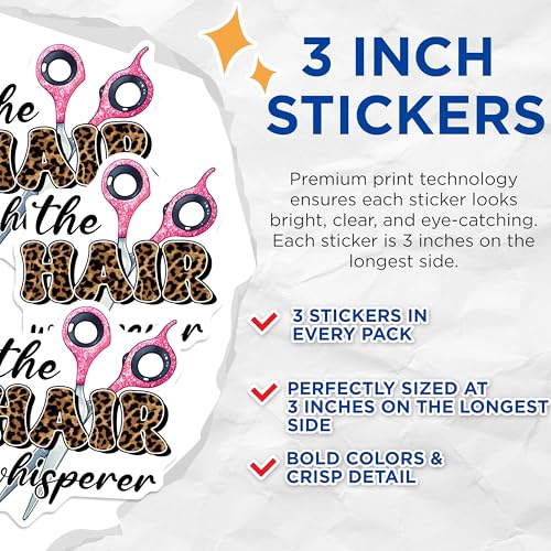 (3 Pack) Hair Whisperer Decals - Hairstylist Decal - Salon Decal - 3 Inches On Longest Side - Easy Peel & Apply - Made in USA - 3MCS6338