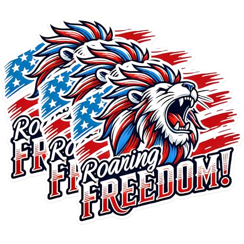 (3 Pack) Roaring Freedom Decals - Patriotic Lion - USA Flag Lion - 3 Inches On Longest Side - Easy Peel & Apply - Made in USA - 3MCS1539