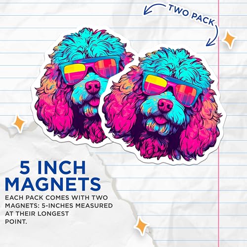 (2 Pack) Neon Poodle Dog Magnets - Colorful Dog Art Magnets - Fun Refrigerator Magnets - 5" On Longest Side - for Cars, Fridges, Toolboxes - Made in USA - MAG7234