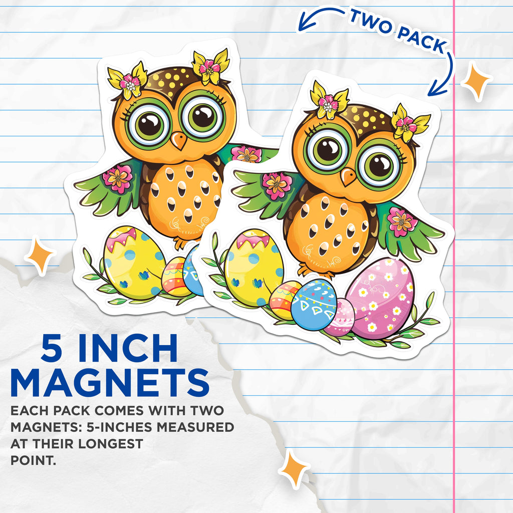 (2 Pack) Easter Owl Magnets - Cute Spring Decor - Refrigerator Accessories - Kids Room Locker Magnets - 5 Inches On Longest Side - Thick Durable Magnet - Made in USA - MAG36783