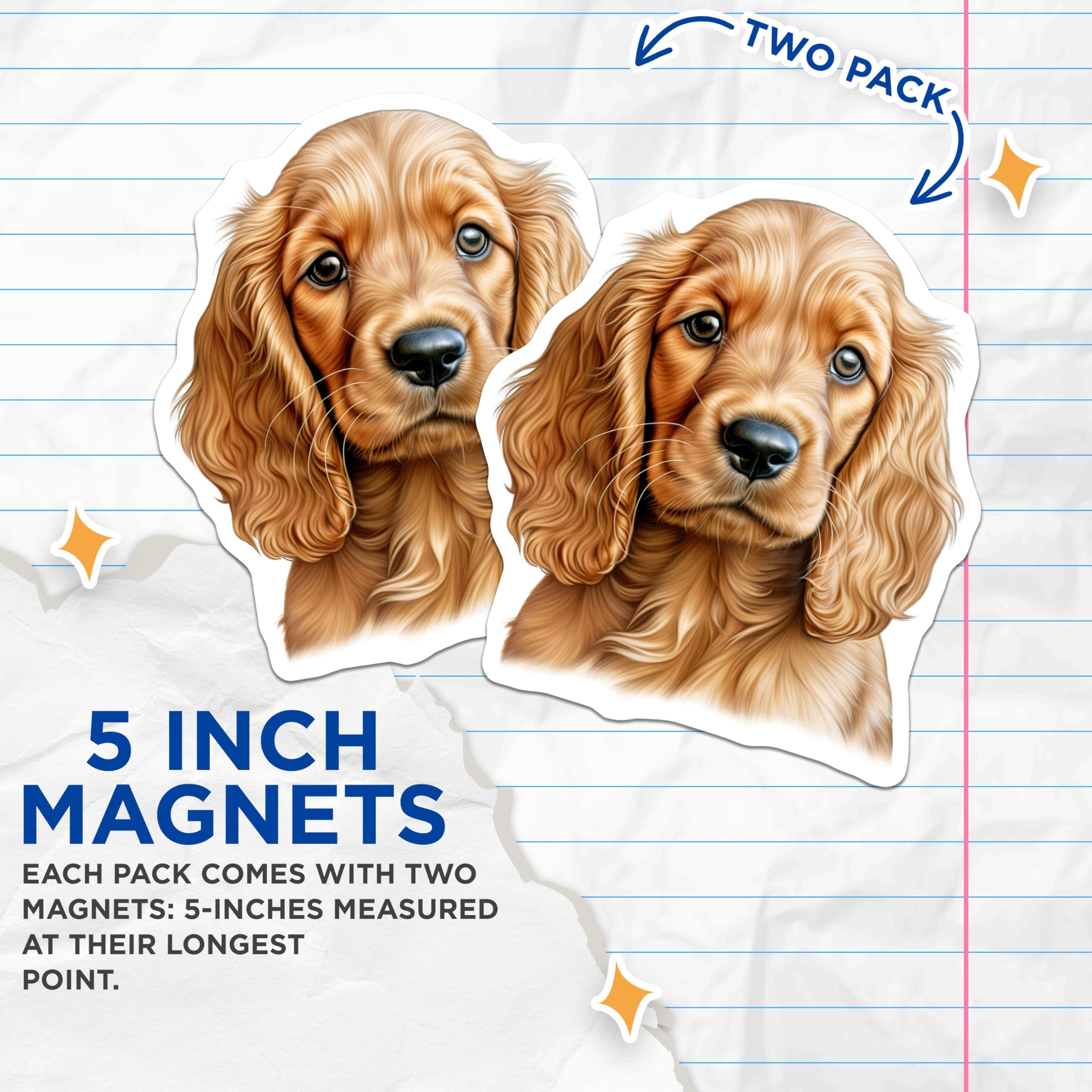 (2 Pack) Cocker Spaniel Puppy Magnets - Adorable Dog Lover - Pet Parent Home Decor - 5 Inches On Longest Side - Thick Durable Magnet - Made in USA - MAG27221