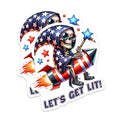 (2 Pack) Let's Get Lit Stickers - Skeleton Wizard - Patriotic Rocket - Funny Spellcaster Design - Unique Celebration - 5" On Longest Side - Sticks to Smooth Flat Surfaces - Made in USA - BMCS7927
