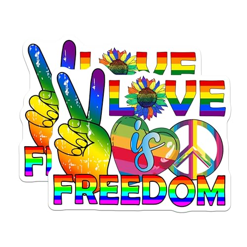 (2 Pack) Love is Freedom Magnets Magnets - Rainbow Pride - 5" On Longest Side - Made in USA - Sticks to Refrigerators & Metal Surfaces - MAG9194