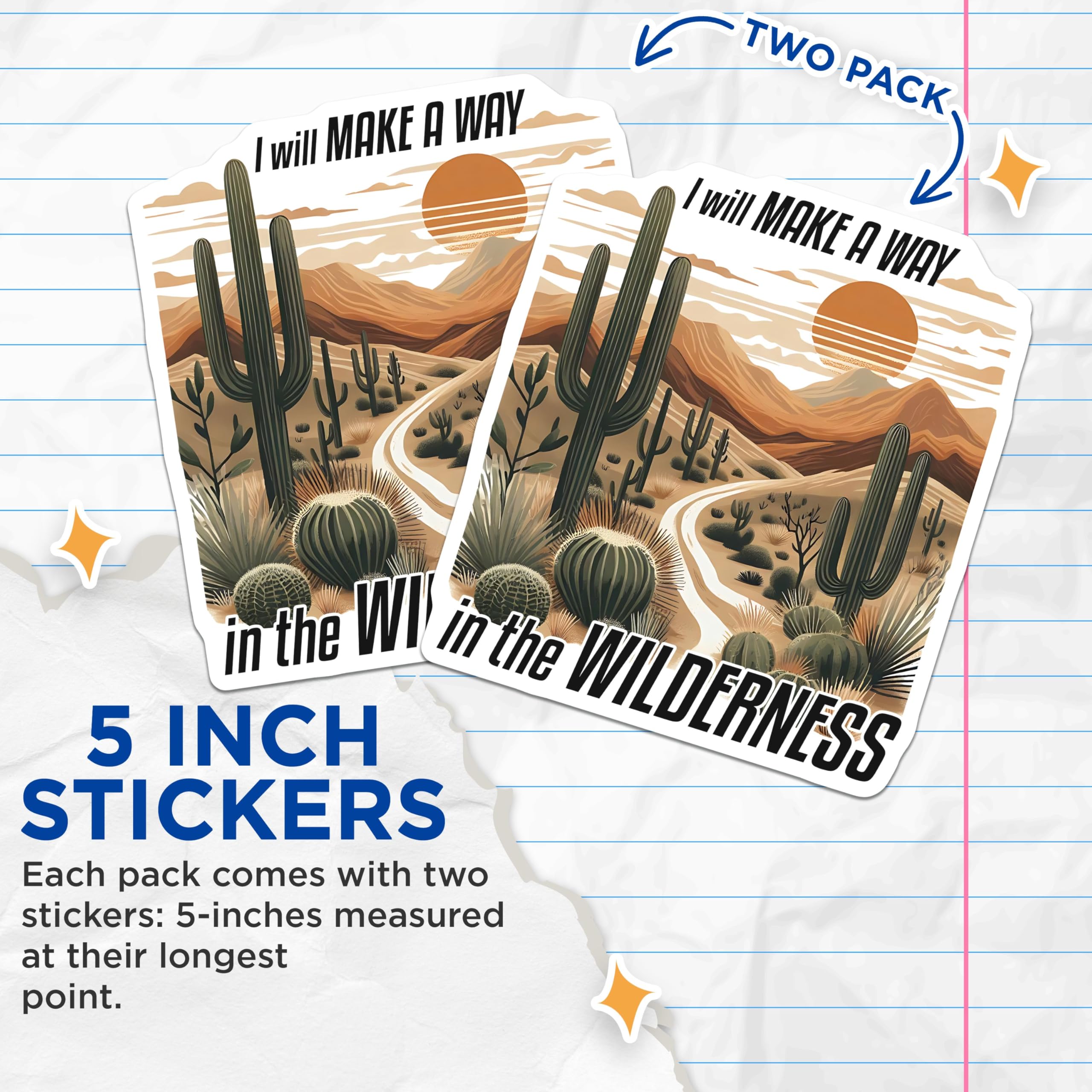 (2 Pack) Motivational Wilderness Stickers - Nature Quotes - Desert Landscape Art Decals - 5" On Longest Side - Sticks to Smooth Flat Surfaces - Made in USA - BMCS9634