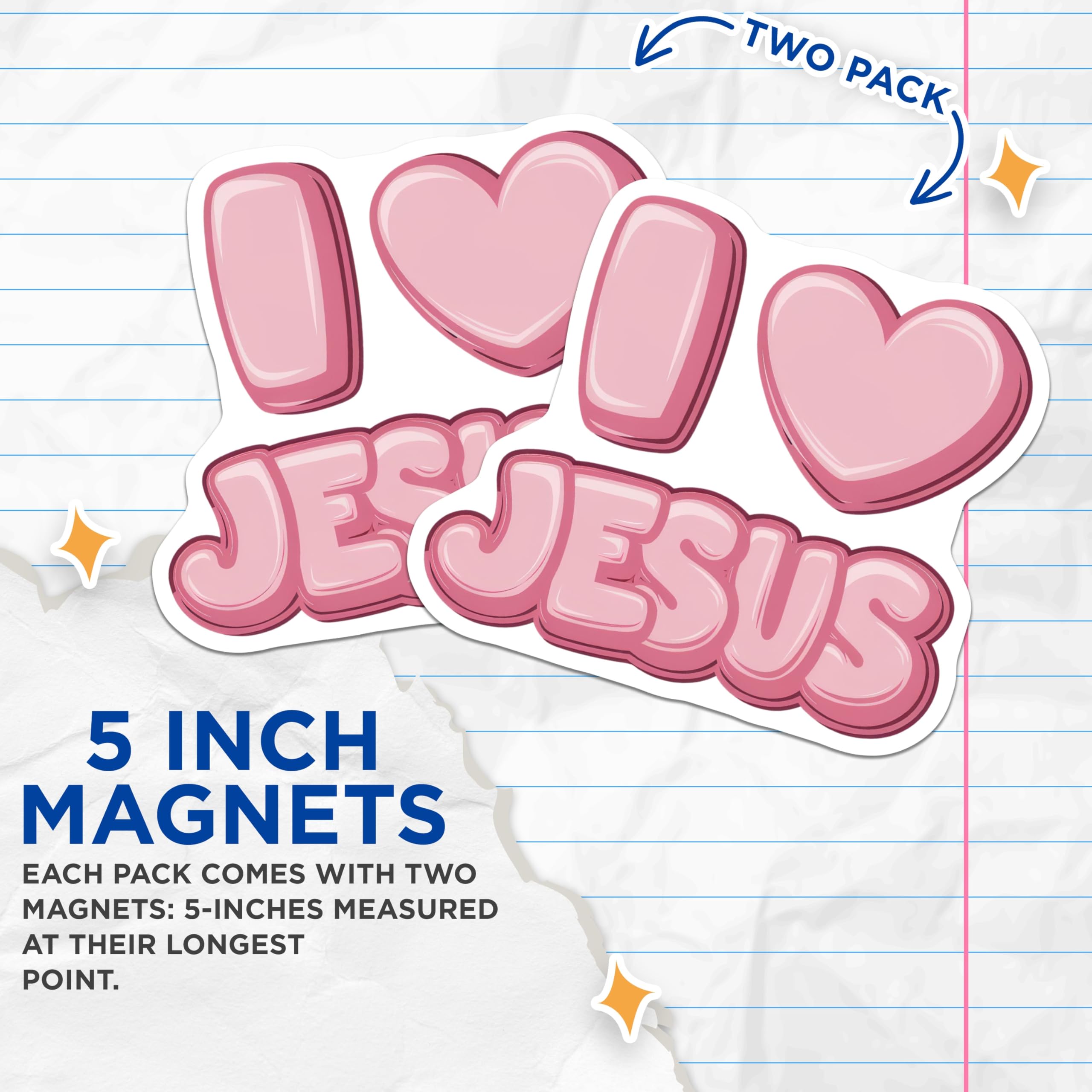 (2 Pack) I Love Jesus Magnets - Pink Bubble Letter - Christian Faith Decor - 5 Inches On Longest Side - Thick Durable Magnet - Made in USA - MAG27636