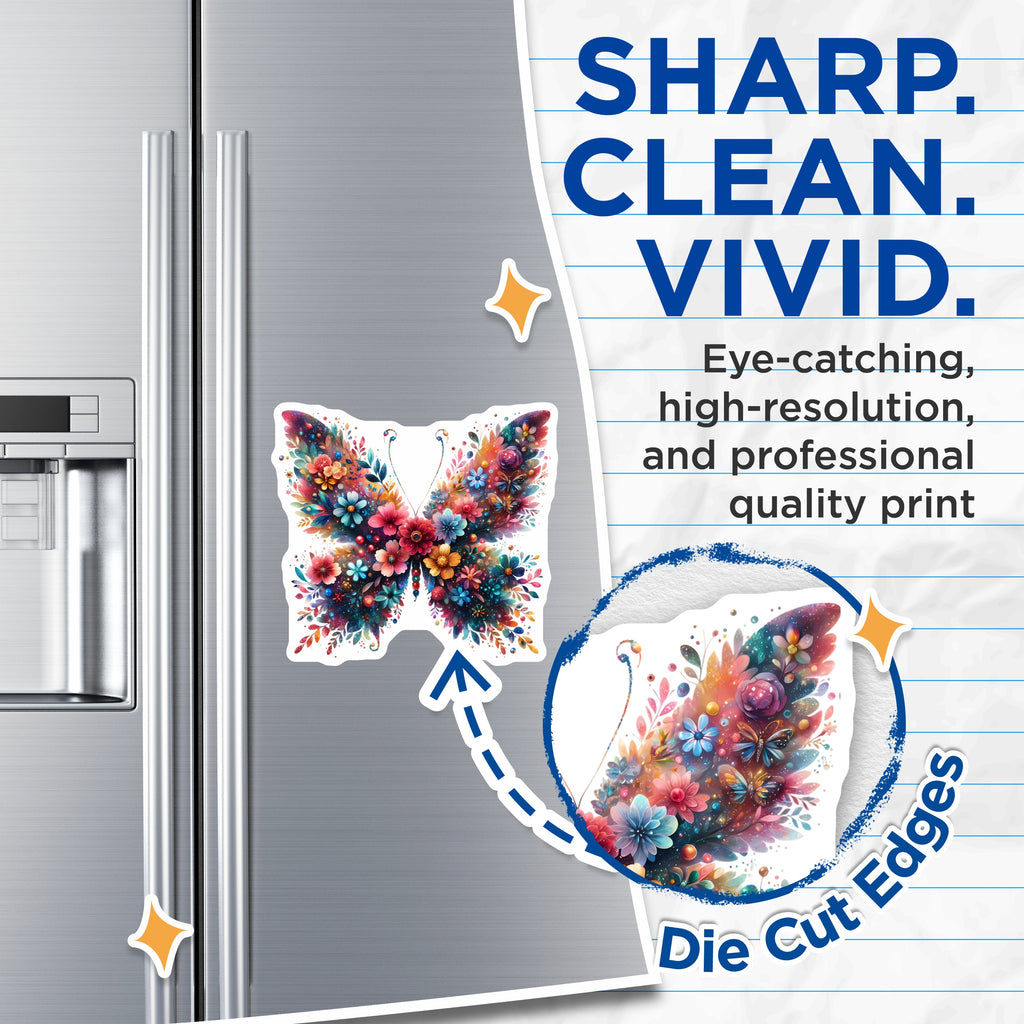 (2 Pack) Floral Butterfly Magnets - Vibrant Flower Nature - Whimsical Refrigerator Decor - 5 Inches On Longest Side - Thick Durable Magnet - Made in USA - MAG37782
