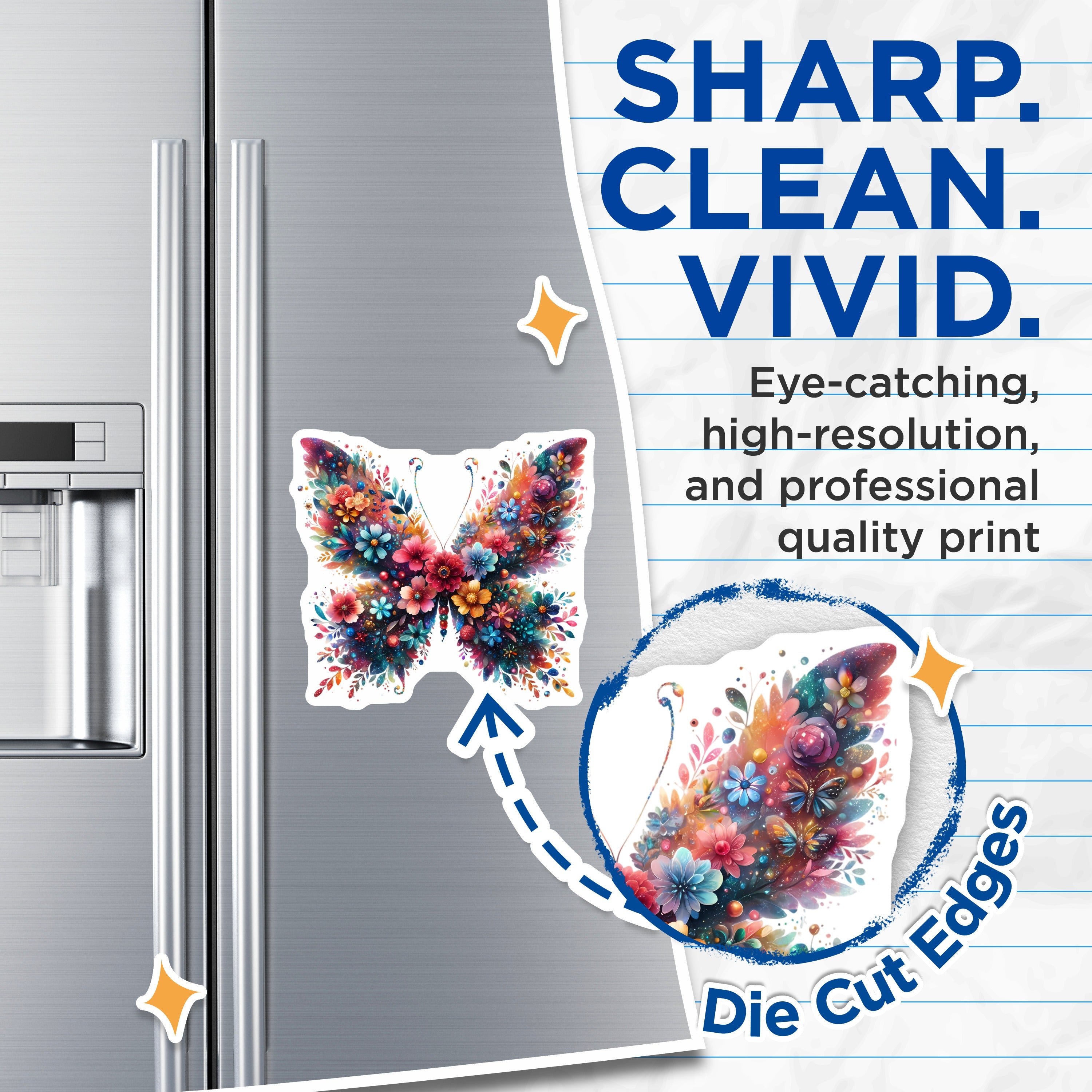(2 Pack) Floral Butterfly Magnets - Vibrant Flower Nature - Whimsical Refrigerator Decor - 5 Inches On Longest Side - Thick Durable Magnet - Made in USA - MAG37782