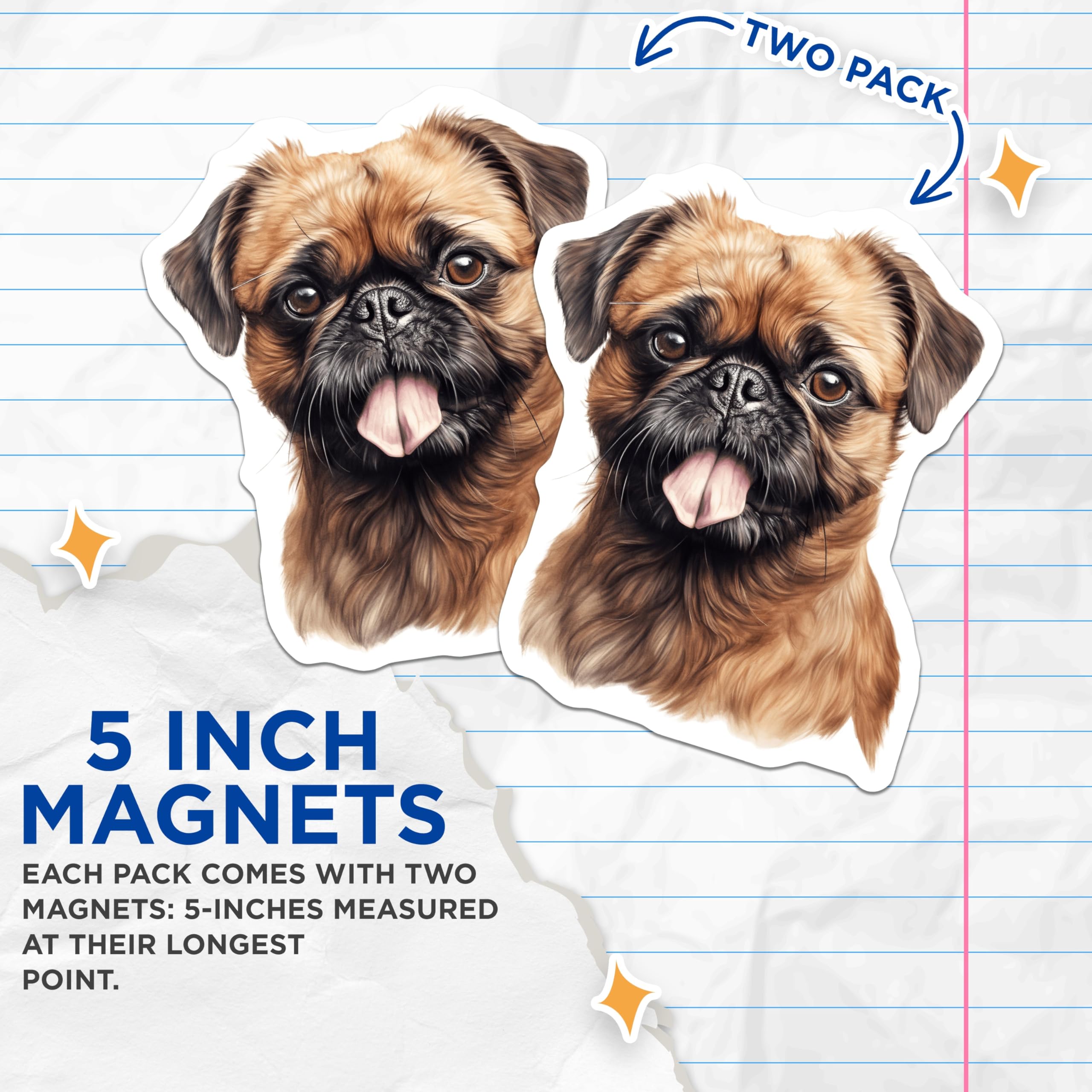 (2 Pack) Brussels Griffon Magnets - Dog Lover Decor - Pet Parent Refrigerator Art - 5 Inches On Longest Side - Thick Durable Magnet - Made in USA - MAG28641