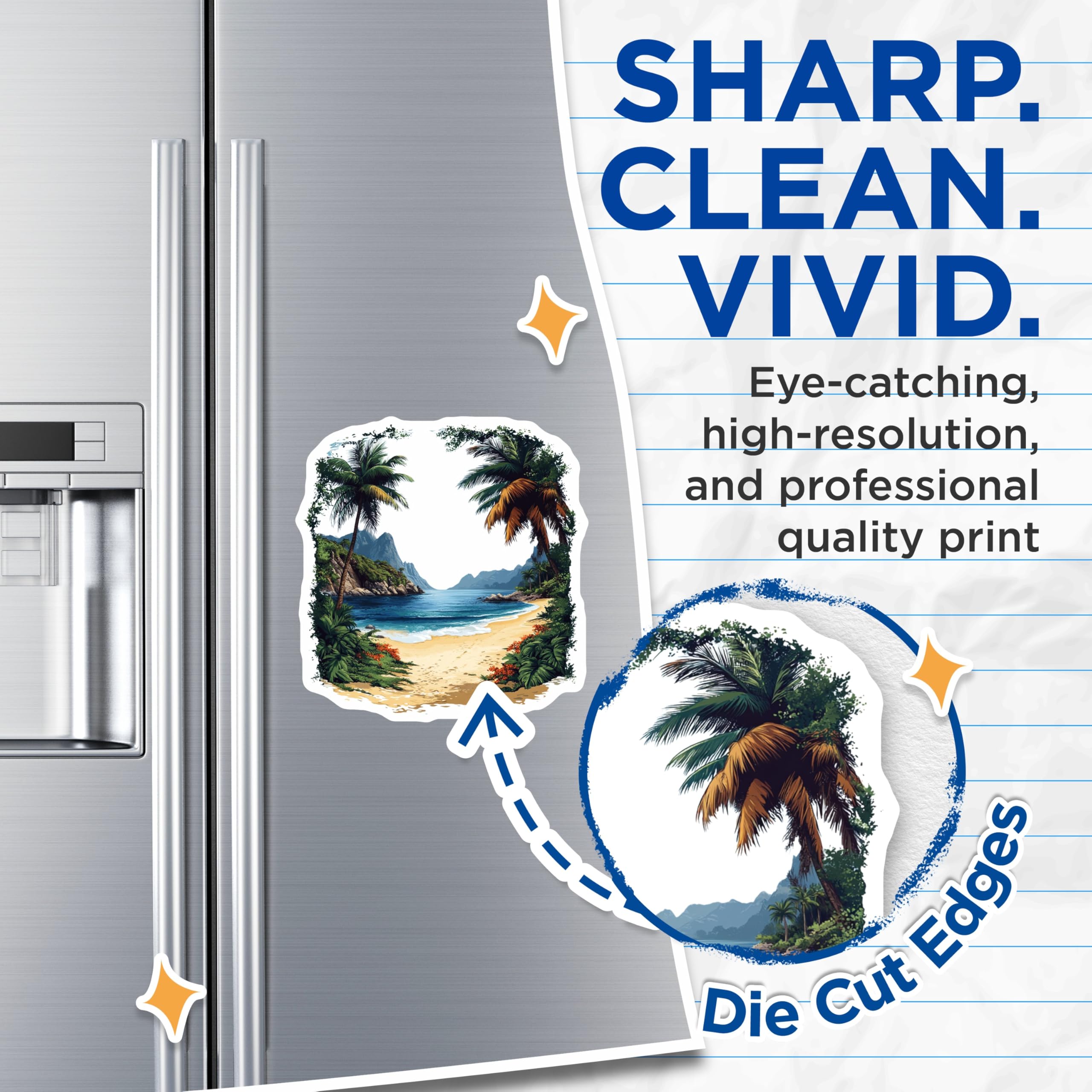 (2 Pack) Tropical Beach Scene Magnets - Ocean View Decor - Palm Tree Island Fridge Art - 5 Inches On Longest Side - Thick Durable Magnet - Made in USA - MAG28499