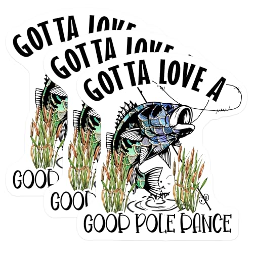 (3 Pack) Fishing Lover Decals - Funny Pole Dance - Bass Fishing Decal - 3 Inches On Longest Side - Easy Peel & Apply - Made in USA - 3MCS4397