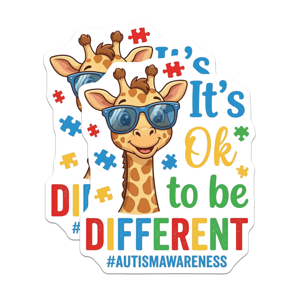 (2 Pack) Autism Awareness Magnets - It's Ok to be Different - Giraffe Puzzle Piece - Neurodiversity Support Decor - 5 Inches On Longest Side - Thick Durable Magnet - Made in USA - MAG38918