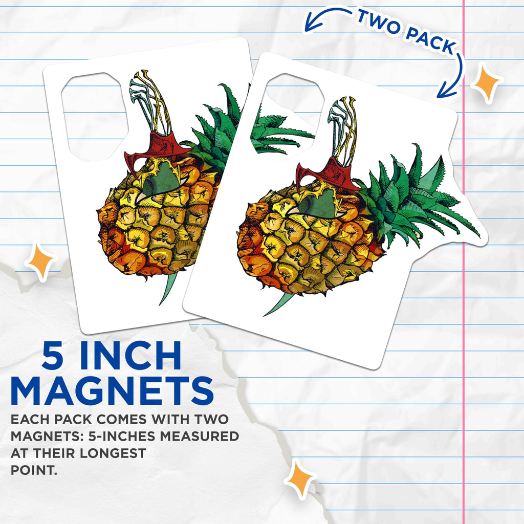 (2 Pack) Pineapple Sword Magnets - Whimsical Decor - Tropical Fruit Art - 5" On Longest Side - Premium Magnet - for Cars, Refrigerators, Toolboxes, Lockers - Made in USA - MAG16742