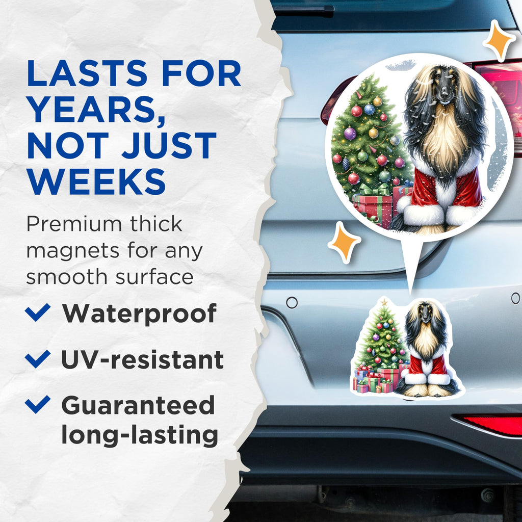 (2 Pack) Afghan Hound Christmas Magnets - Santa Dog Fridge Decor - Holiday Pet Home Accent - 5 Inches On Longest Side - Thick Durable Magnet - Made in USA - MAG25771