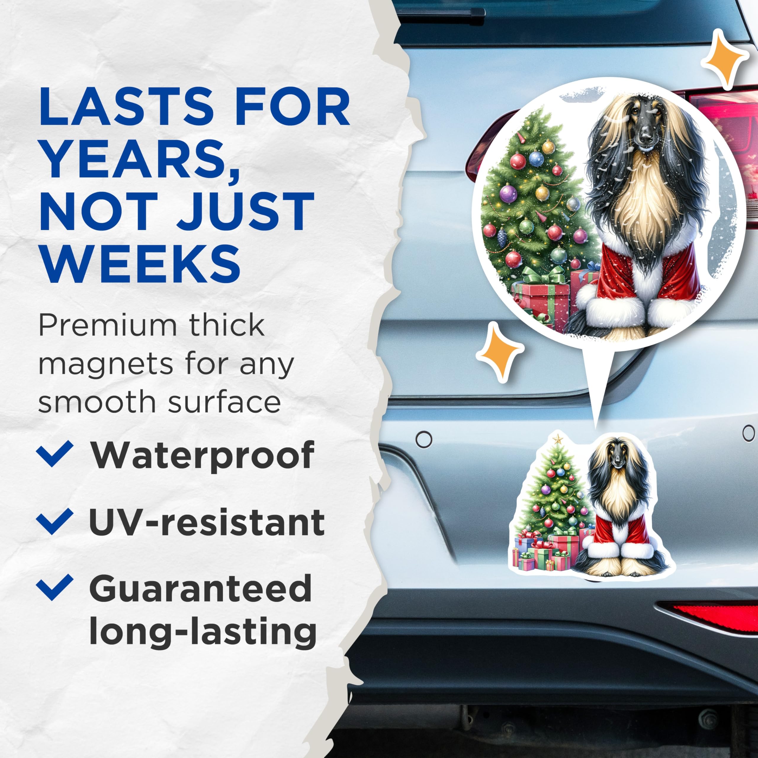 (2 Pack) Afghan Hound Christmas Magnets - Santa Dog Fridge Decor - Holiday Pet Home Accent - 5 Inches On Longest Side - Thick Durable Magnet - Made in USA - MAG25771