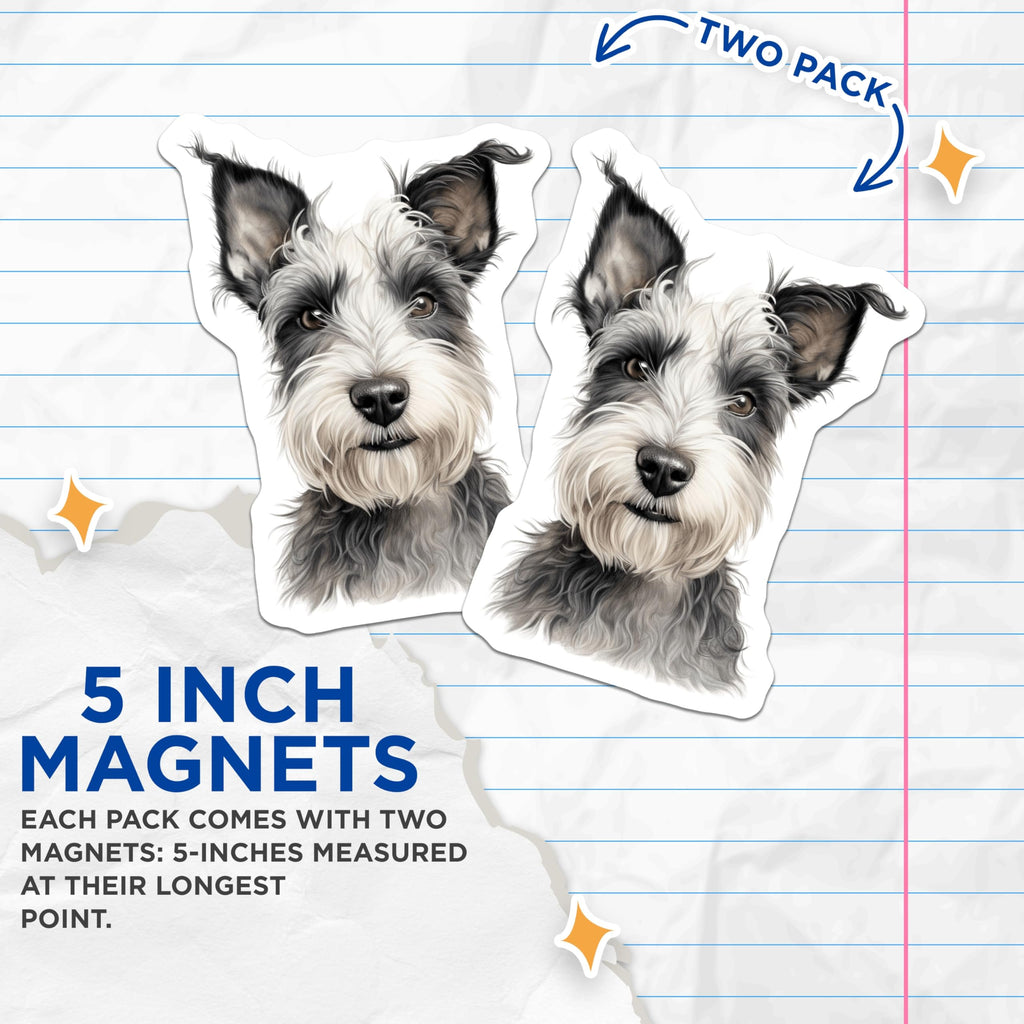 (2 Pack) Miniature Schnauzer Magnets - Realistic Dog Portrait Art - Schnauzer Mom Fridge Decor - 5 Inches On Longest Side - Thick Durable Magnet - Made in USA - MAG25757