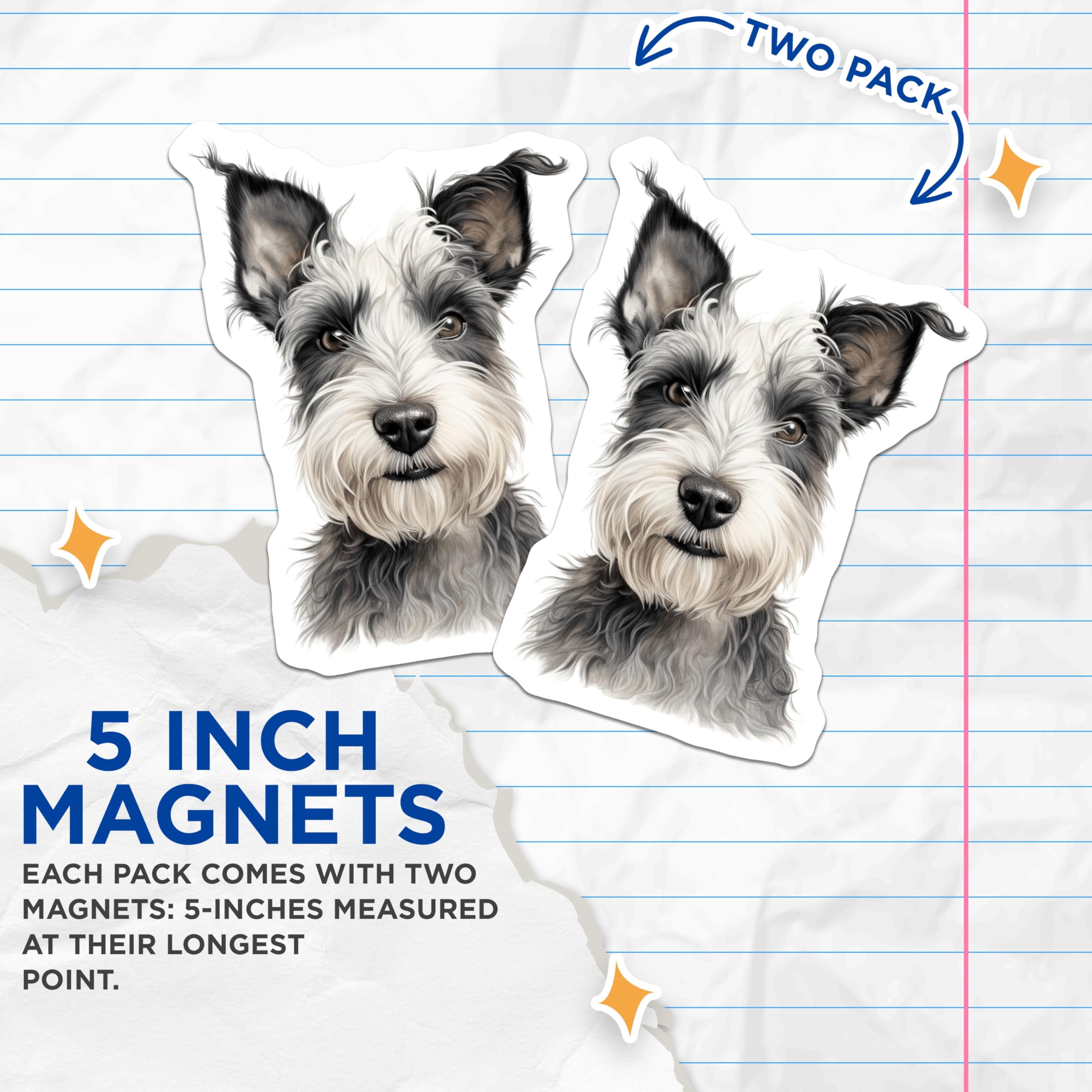(2 Pack) Miniature Schnauzer Magnets - Realistic Dog Portrait Art - Schnauzer Mom Fridge Decor - 5 Inches On Longest Side - Thick Durable Magnet - Made in USA - MAG25757