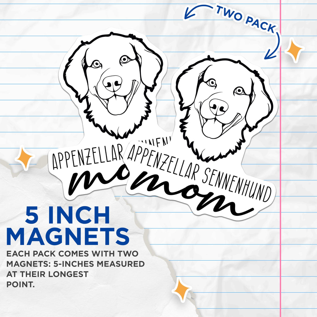 (2 Pack) Appenzeller Sennenhund Mom Magnets - Dog Breed Lover - Pet Owner Kitchen Decor - 5 Inches On Longest Side - Thick Durable Magnet - Made in USA - MAG27024