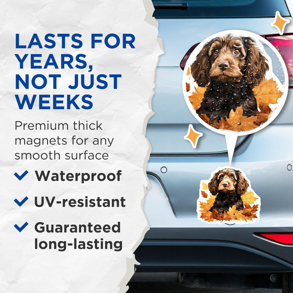 (2 Pack) Cockapoo Dog Magnets - Autumn Puppy Decor - Fall Leaves Pet Parent Refrigerator Magnets - 5 Inches On Longest Side - Thick Durable Magnet - Made in USA - MAG27893