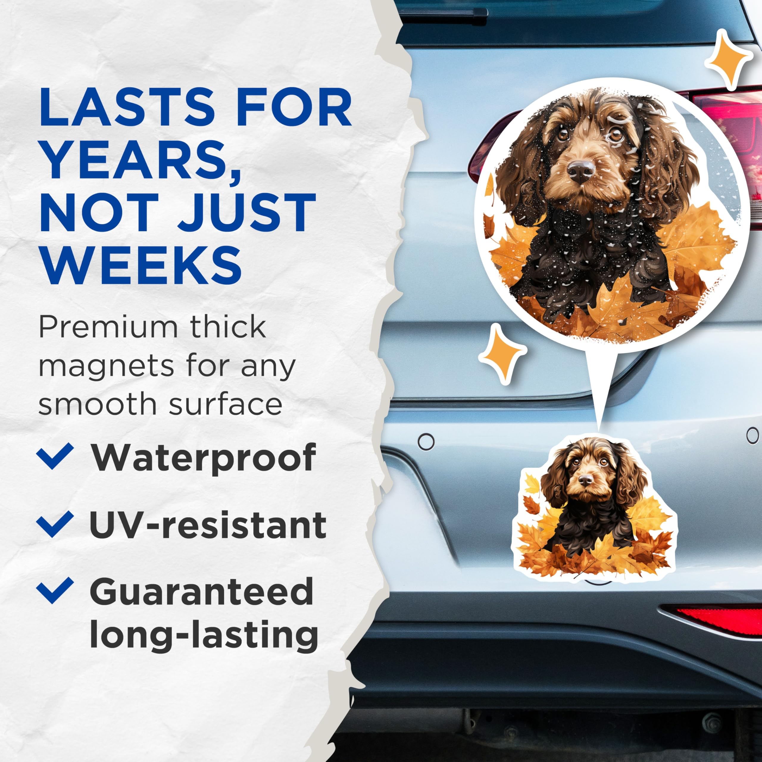 (2 Pack) Cockapoo Dog Magnets - Autumn Puppy Decor - Fall Leaves Pet Parent Refrigerator Magnets - 5 Inches On Longest Side - Thick Durable Magnet - Made in USA - MAG27893