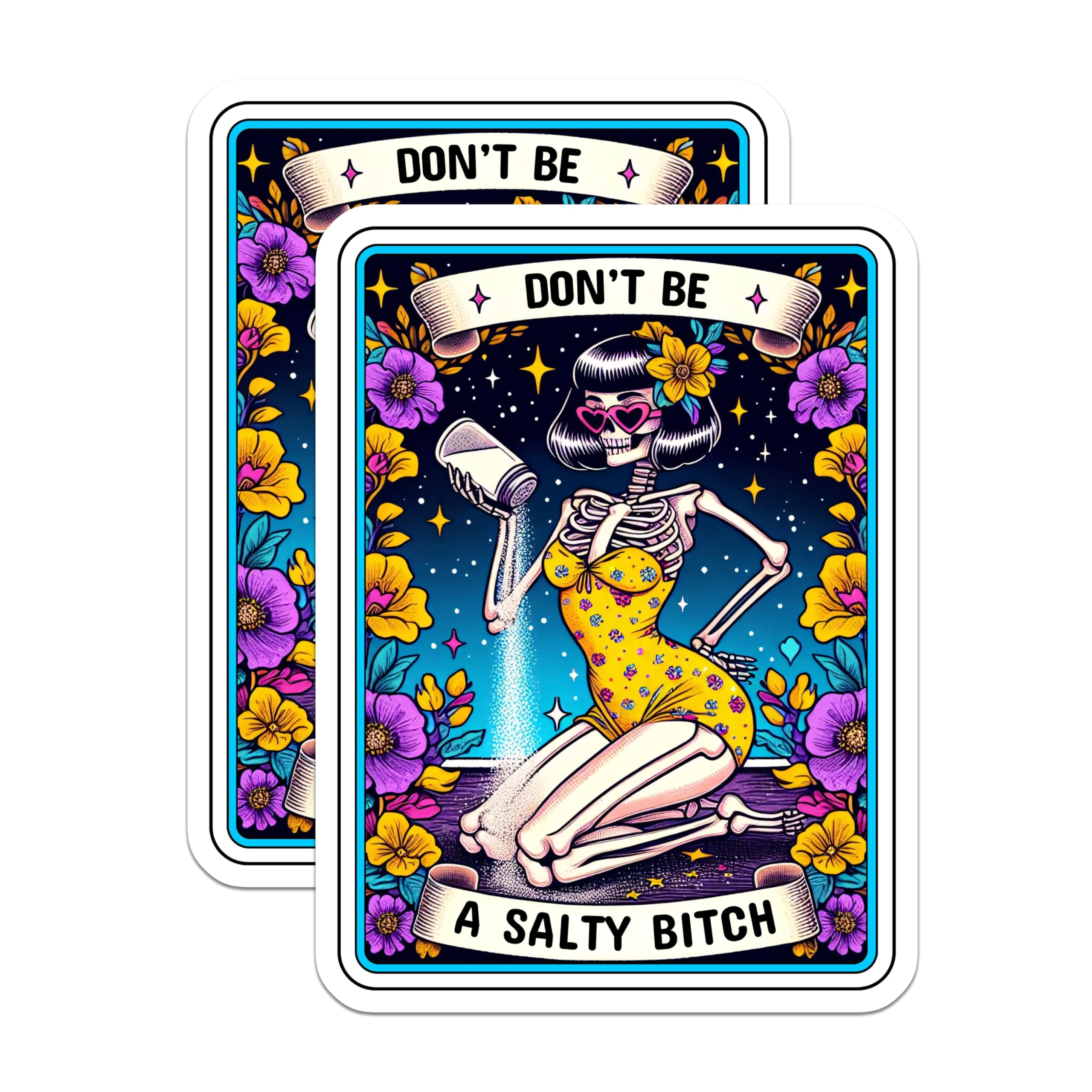(2 Pack) Sassy Skeleton Magnets - Funny Salty Bitch Art - Retro Rockabilly Style Decor - Vibrant Kitchen Statement - 5 Inches On Longest Side - Thick Durable Magnet - Made in USA - MAG26316