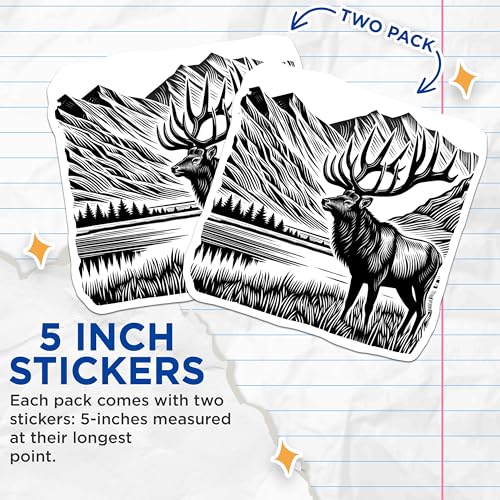 (2 Pack) Majestic Elk Stickers - Wildlife Nature - Mountain Scenes - 5" On Longest Side - Sticks to Smooth Flat Surfaces - Made in USA - BMCS6049