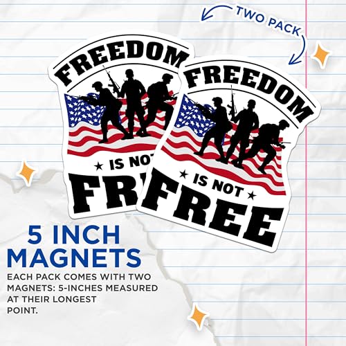 (2 Pack) Freedom is Not Free Magnets - Patriotic Magnets - USA Flag Magnets - Military Tribute Magnets - 5" On Longest Side - for Cars, Fridges, Toolboxes - Made in USA - MAG4000