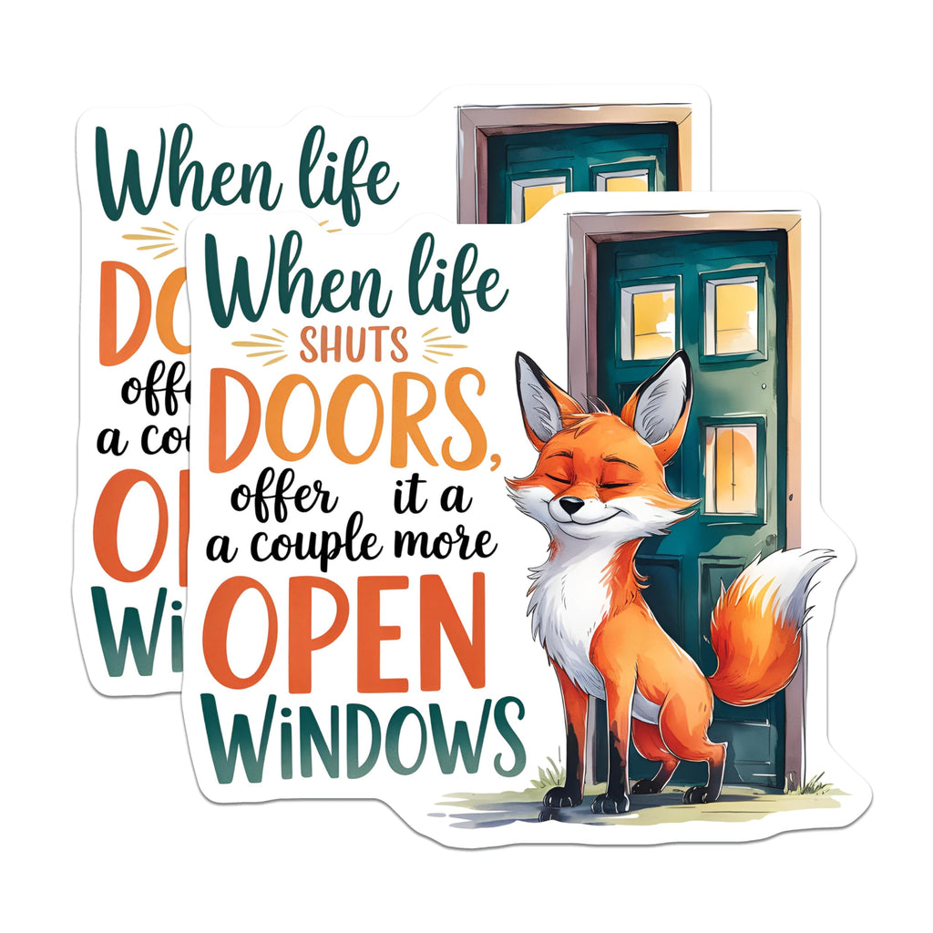 (2 Pack) Inspirational Fox Stickers - Motivational Animal Decal - Positive Quote Sticker for Notebook - 5" On Longest Side - Sticks to Smooth Flat Surfaces - Made in USA - BMCS8756