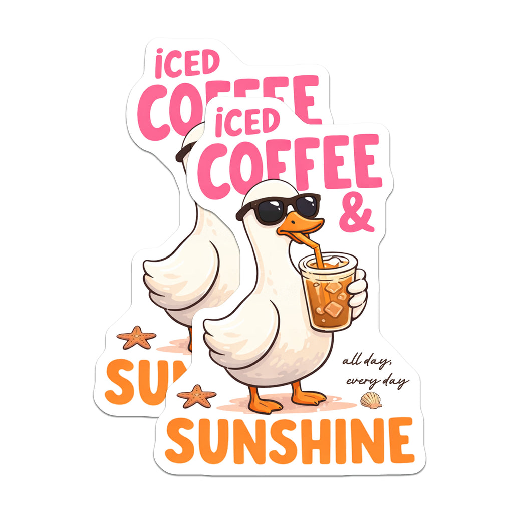 (2 Pack) Iced Coffee Sunshine Duck Magnets - Cute Animal Fridge Decor - Summer Vibe Funny Kitchen Art - 5 Inches On Longest Side - Thick Durable Magnet - Made in USA - MAG36824
