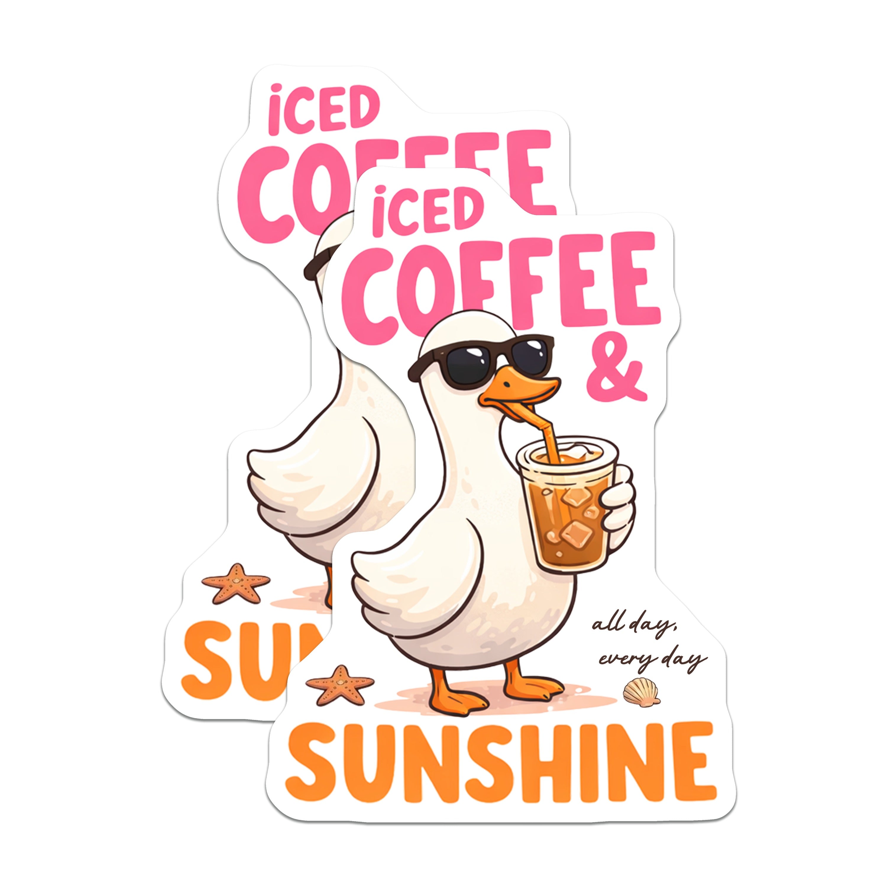 (2 Pack) Iced Coffee Sunshine Duck Magnets - Cute Animal Fridge Decor - Summer Vibe Funny Kitchen Art - 5 Inches On Longest Side - Thick Durable Magnet - Made in USA - MAG36824
