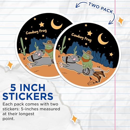 (2 Pack) Cowboy Frog Stickers - Cute Animal - Western Theme Sticker - 5" On Longest Side - Sticks to Smooth Flat Surfaces - Made in USA - BMCS6515