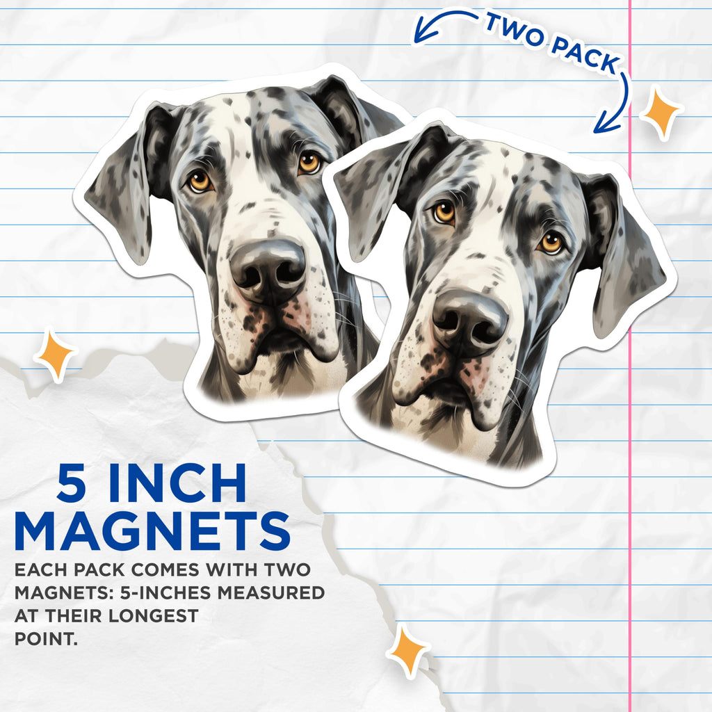 (2 Pack) Harlequin Great Dane Magnets - Dog Lover Decor - Pet Breed Appreciation - 5 Inches On Longest Side - Thick Durable Magnet - Made in USA - MAG27009