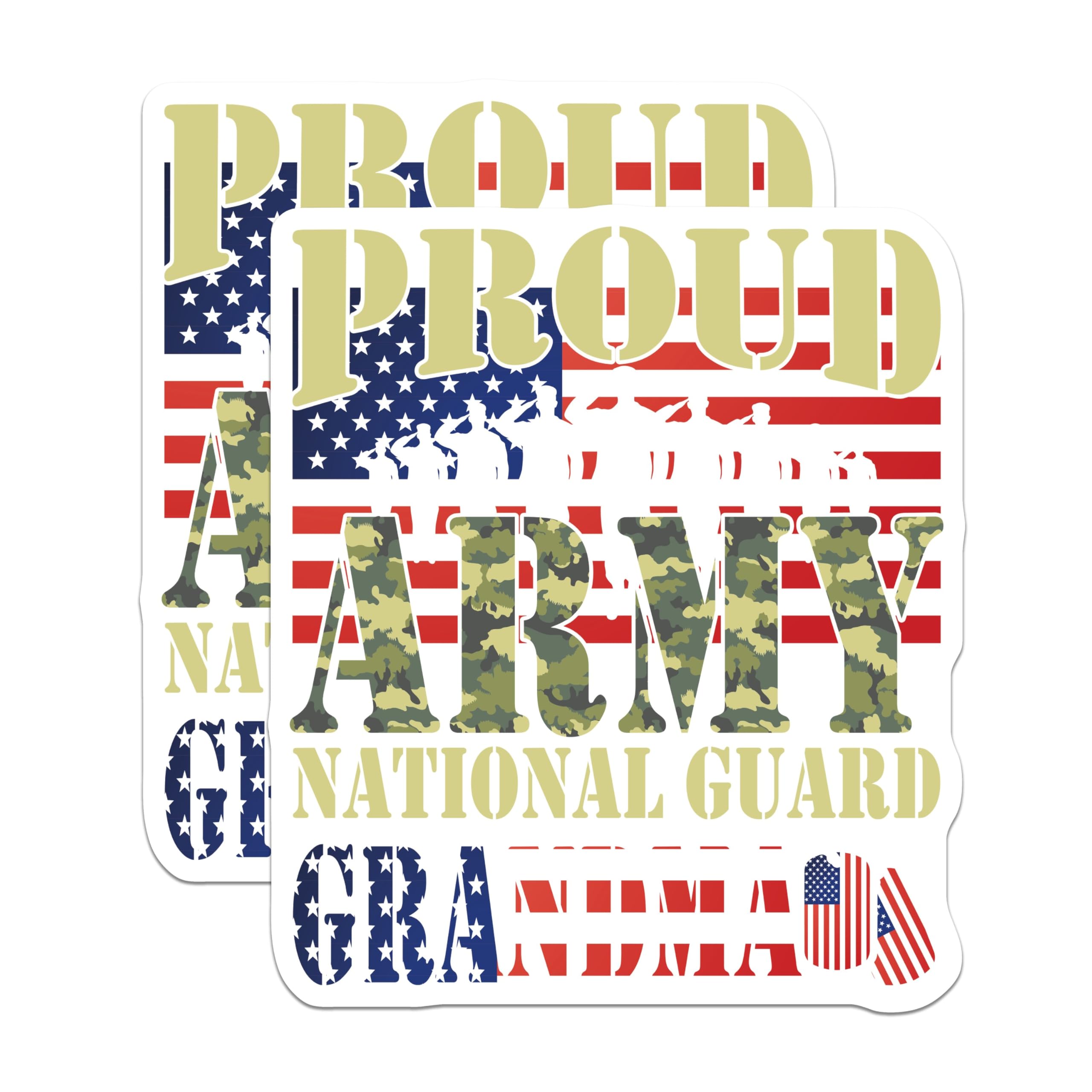 Bliss Monkey Co. (2 Pack) Proud Grandma Army National Guard Stickers - USA Military Family Stickers - 5" On Longest Side - Sticks to Smooth Flat Surfaces - Made in USA