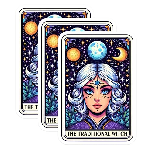 (3 Pack) Traditional Witch Decals - Tarot Card - Laptop Decal - 3 Inches On Longest Side - Easy Peel & Apply - Made in USA - 3MCS4279