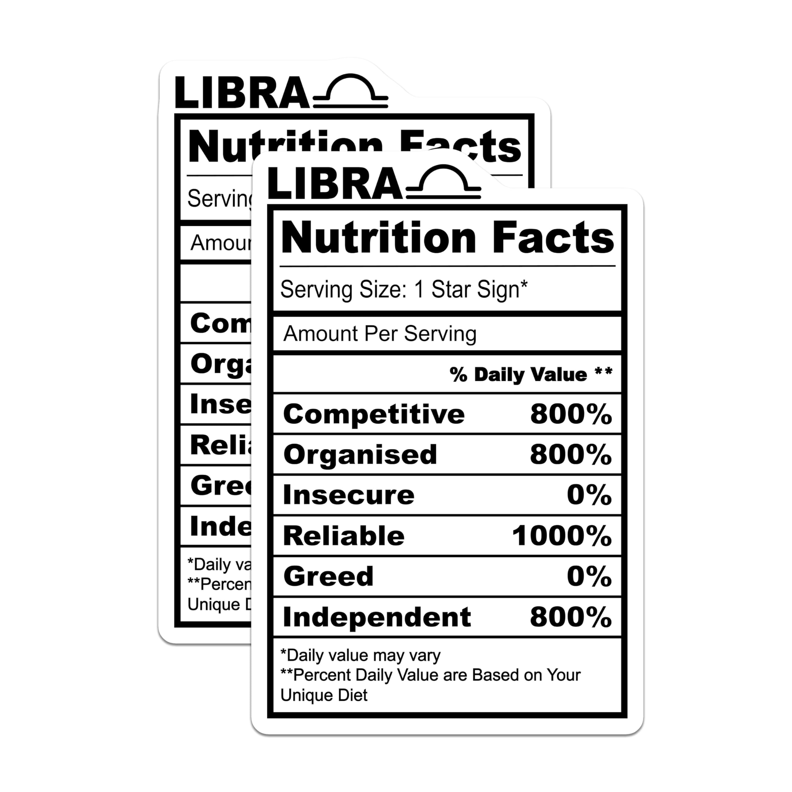 (2 Pack) Libra Star Sign Magnets - Nutrition Facts - Zodiac Astrology - 5" On Longest Side - Premium Magnet - for Cars, Refrigerators, Toolboxes, Lockers - Made in USA - MAG16218