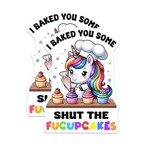 (2 Pack) Funny Unicorn Stickers - Sassy Unicorn - Cute Cupcake Stickers - 5" On Longest Side - Sticks to Smooth Flat Surfaces - Made in USA - BMCS5647