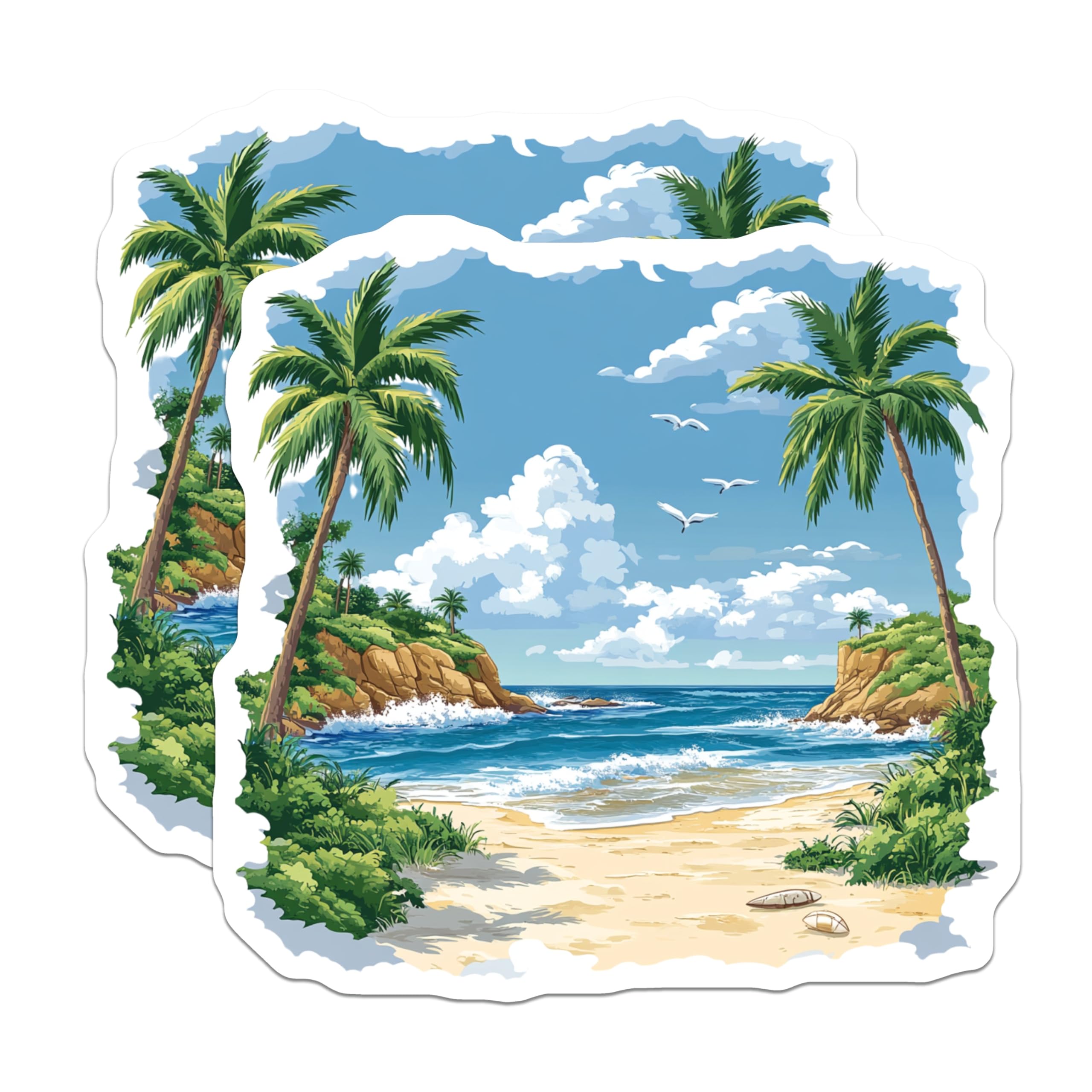 (2 Pack) Tropical Beach Scene Magnets - Ocean View Decor - Summer Vacation Memory - 5 Inches On Longest Side - Thick Durable Magnet - Made in USA - MAG28860