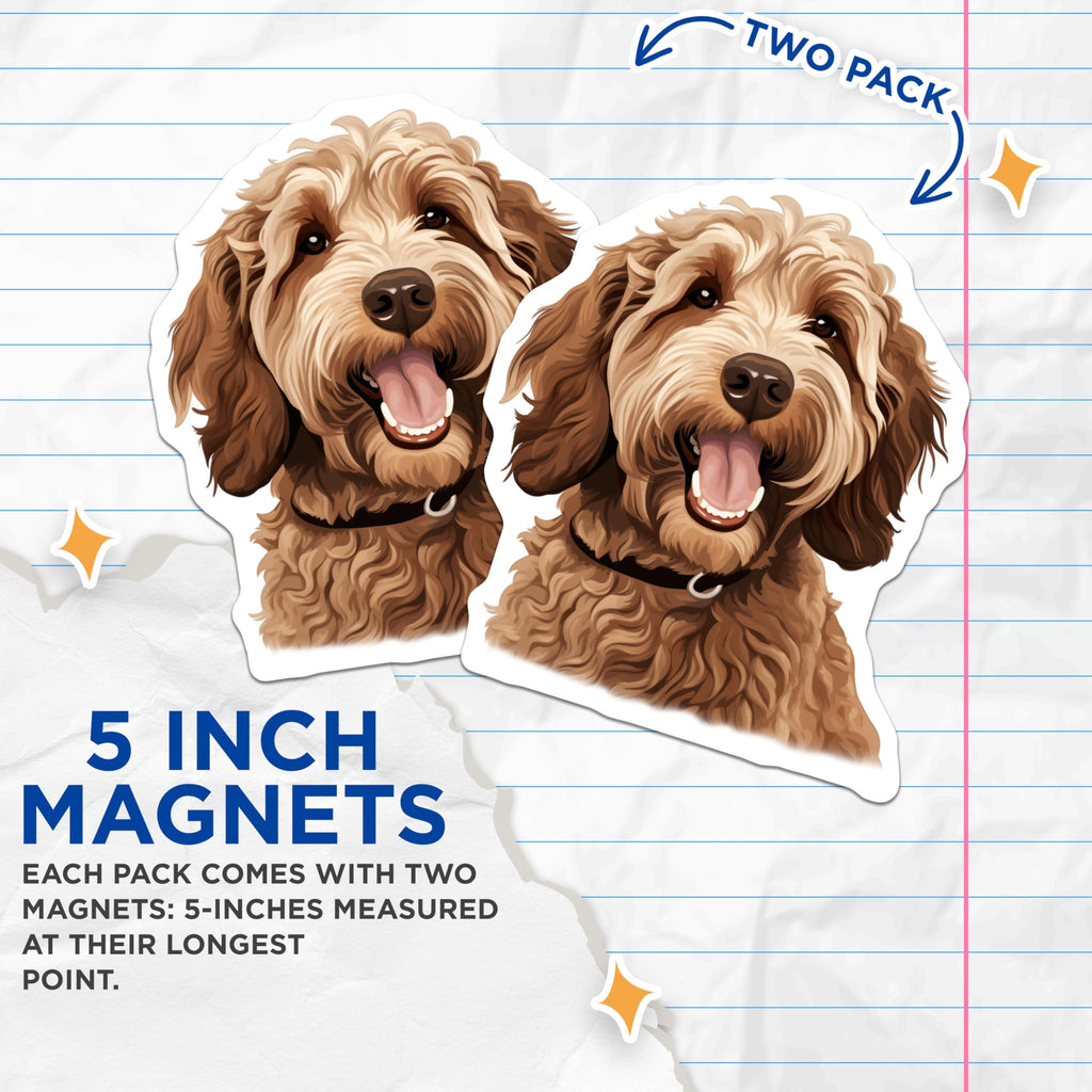 (2 Pack) Goldendoodle Magnets - Happy Dog Lover Decor - Pet Parent Refrigerator Art - 5 Inches On Longest Side - Thick Durable Magnet - Made in USA - MAG26900