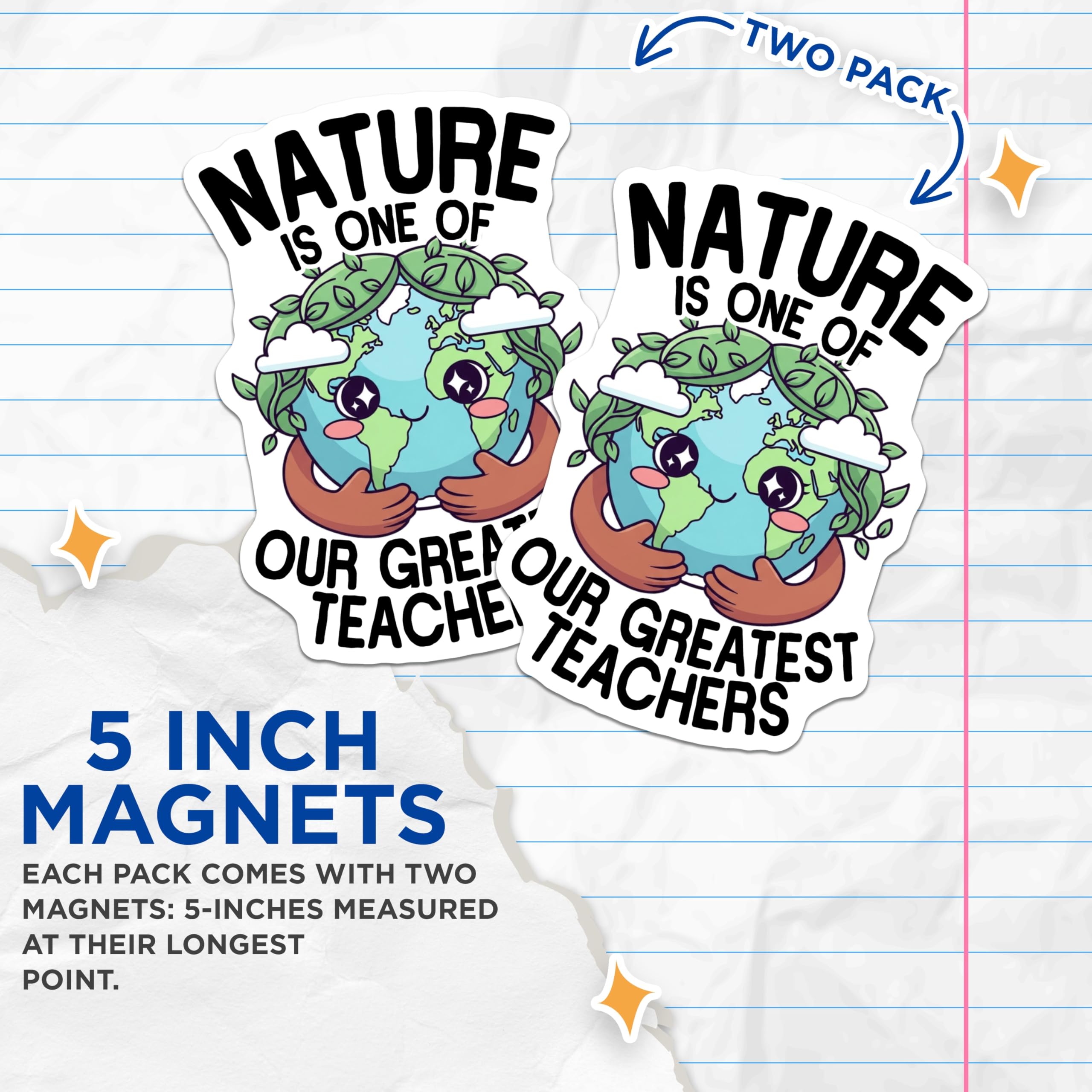 (2 Pack) Nature Teacher Magnets - Environmental Earth Quote - Inspirational Classroom Refrigerator Decoration for Home - 5 Inches On Longest Side - Thick Durable Magnet - Made in USA - MAG20937