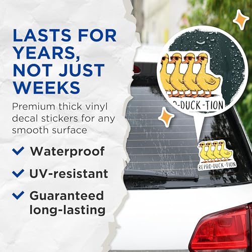 (2 Pack) Funny Duck Puns Stickers - Cute Animal Design - Playful Cartoon Decals - 5" On Longest Side - Sticks to Smooth Flat Surfaces - Made in USA - BMCS9531