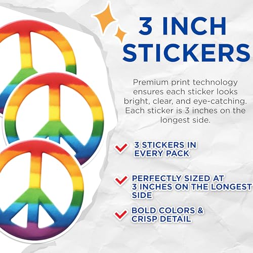(3 Pack) Rainbow Peace Sign Decals - LGBTQ Pride Stickers - Laptop Decals - 3 Inches On Longest Side - Easy Peel & Apply - Made in USA - 3MCS1110