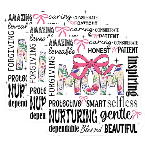 (3 Pack) Floral Mom Decals - Mother's Day - Loving Mother Decals - 3 Inches On Longest Side - Easy Peel & Apply - Made in USA - 3MCS8326