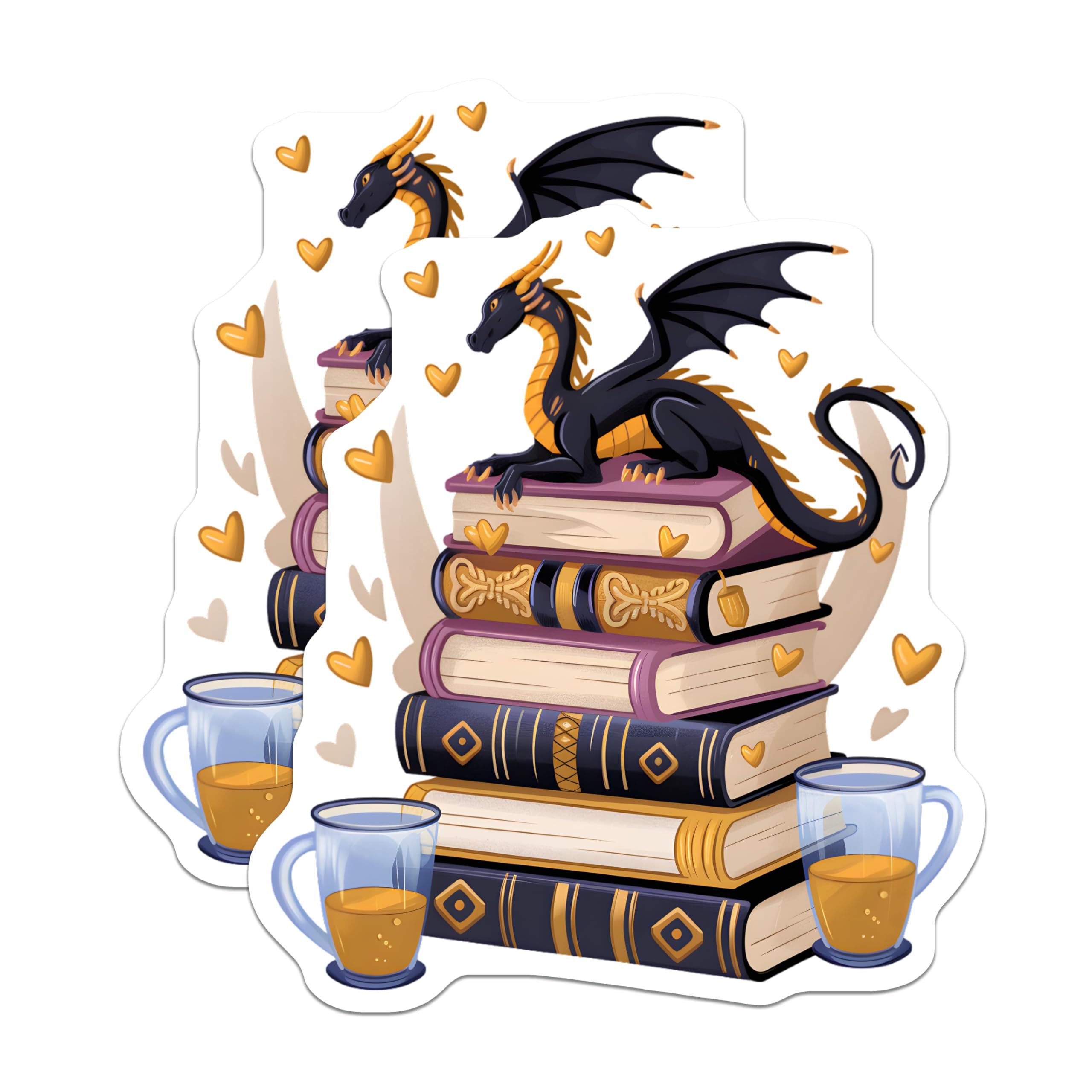 (2 Pack) Dragon Book Lover Magnets - Fantasy Reading Decor - Cozy Library Aesthetic Artwork - Mythical Creature Art Magnets - 5 Inches On Longest Side - Thick Durable Magnet - Made in USA - MAG22416