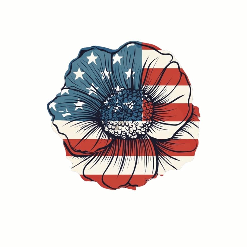 (3 Pack) American Flower Decals - Patriotic Floral Stickers - USA Flag Decal - 3 Inches On Longest Side - Easy Peel & Apply - Made in USA - 3MCS7732