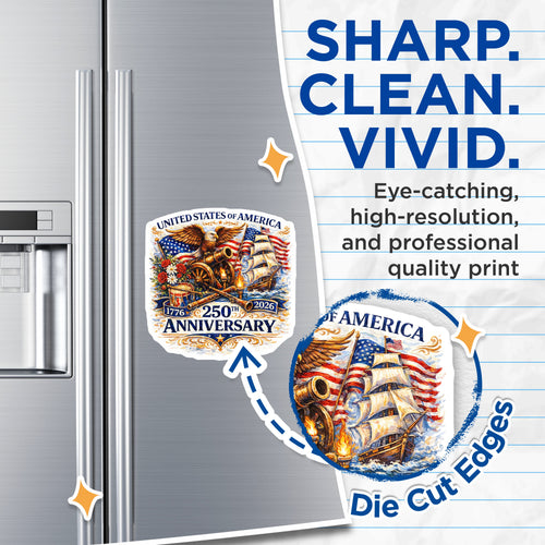 (2 Pack) 250th Anniversary Magnets - USA Patriotic Decor - American History Souvenir - 5 Inches On Longest Side - Thick Durable Magnet - Made in USA - MAG39836