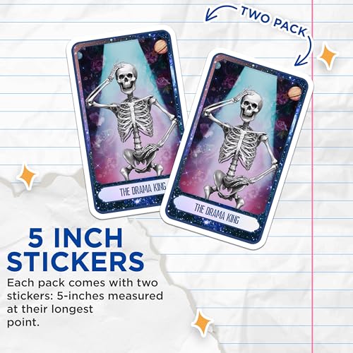 (2 Pack) The Drama King Stickers - Gothic Skeleton - Cosmic Art Stickers - 5" On Longest Side - Sticks to Smooth Flat Surfaces - Made in USA - BMCS9988