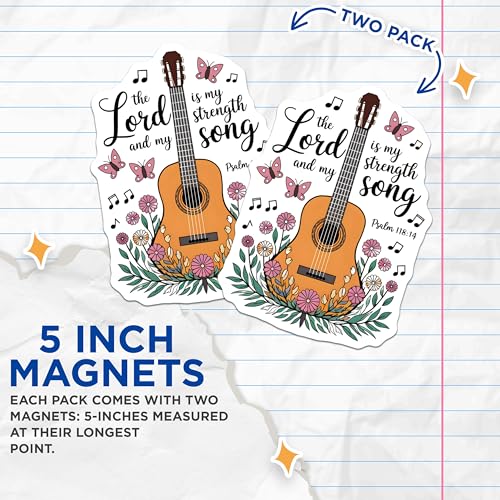 (2 Pack) Inspirational Christian Magnets - Bible Verse - Guitar and Butterfly Art Kitchen Magnets - 5" On Longest Side - for Cars, Fridges, Toolboxes - Made in USA - MAG4116