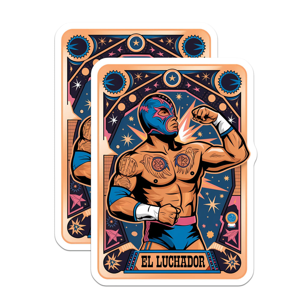 (2 Pack) El Luchador Stickers - Lucha Libre - Wrestling Art Stickers - 5" On Longest Side - Sticks to Smooth Flat Surfaces - Made in USA - BMCS9598