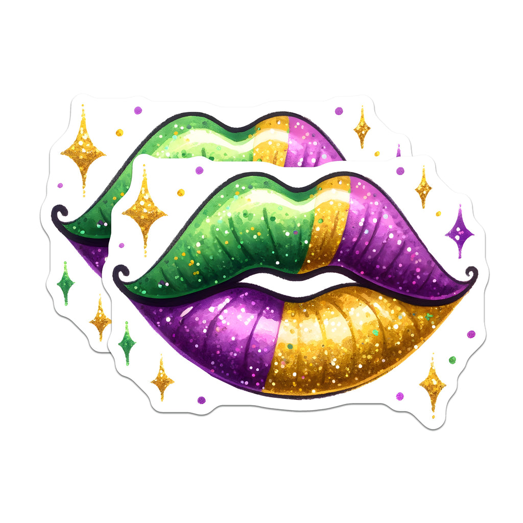 (2 Pack) Mardi Gras Lips Magnets - Festive Glitter Decor - New Orleans Party Supplies - Celebration Souvenirs - 5 Inches On Longest Side - Thick Durable Magnet - Made in USA - MAG39995